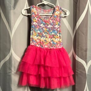 Posh Peanut Lisa Frank Markie Hot Pink Tulle Unicorn Tank Dress 3T/4T